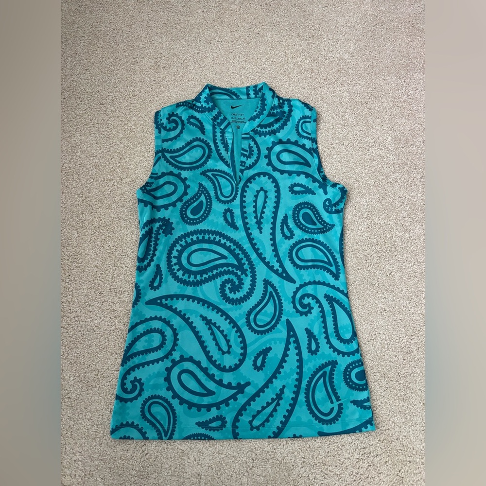 Nike dri fit Golf Victory Sleeveless Polo Green Paisley Print Size XS